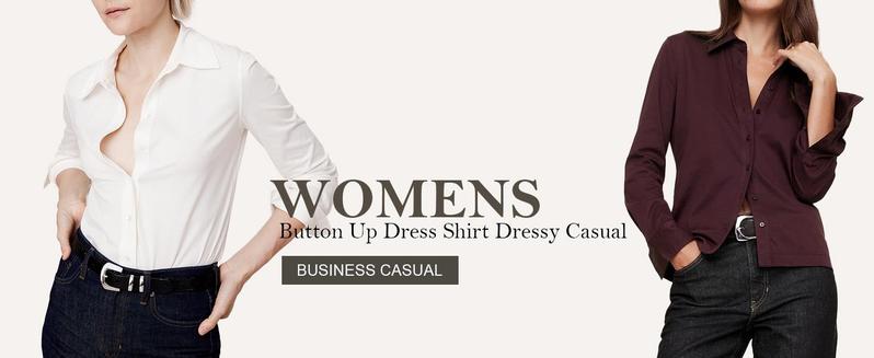 Siliteelon Womens Stain Shield Dress Shirts Wrinkle Free Long Sleeve Solid Tops Blouses Button Down Shirts Casual Wear Black And Light Blue