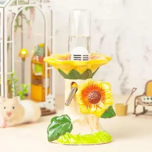 Sunflower Ceramic Hamster Water Bottle Holder Leak-Proof Design Cute Decorative Water Dispenser for Hamsters Gerbils Small Pets