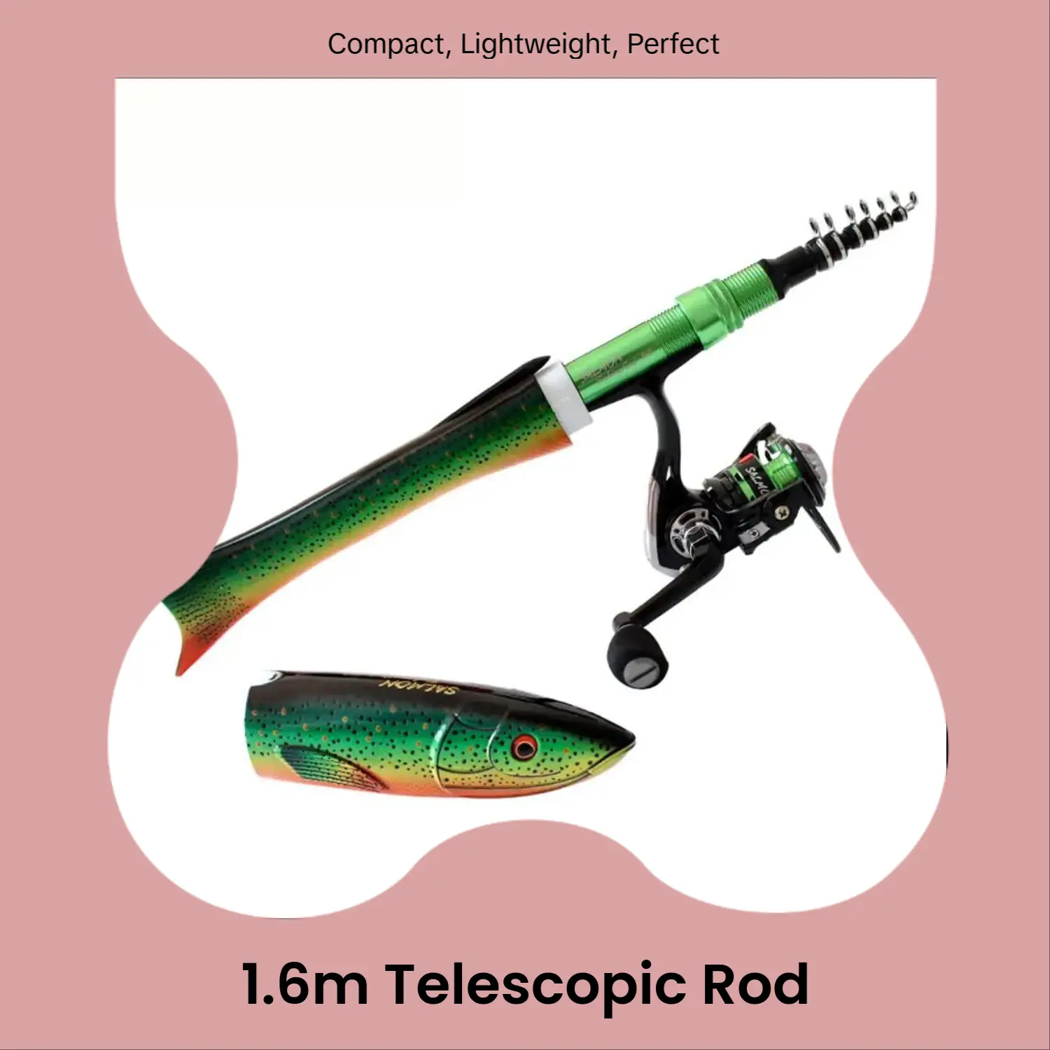 Motorhome Space Saver 1.6M Fish-Shaped Portable Fishing Rod & Spinning Reel Combo Kit, Lightweight Travel Tackle Set with Compact Design, Smooth Casting for Ice, Shore Fishing