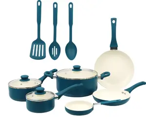 Corsair Ceramic Aluminum Cookware Set - Nonstick (12 Pieces) Stylish red easy to clean