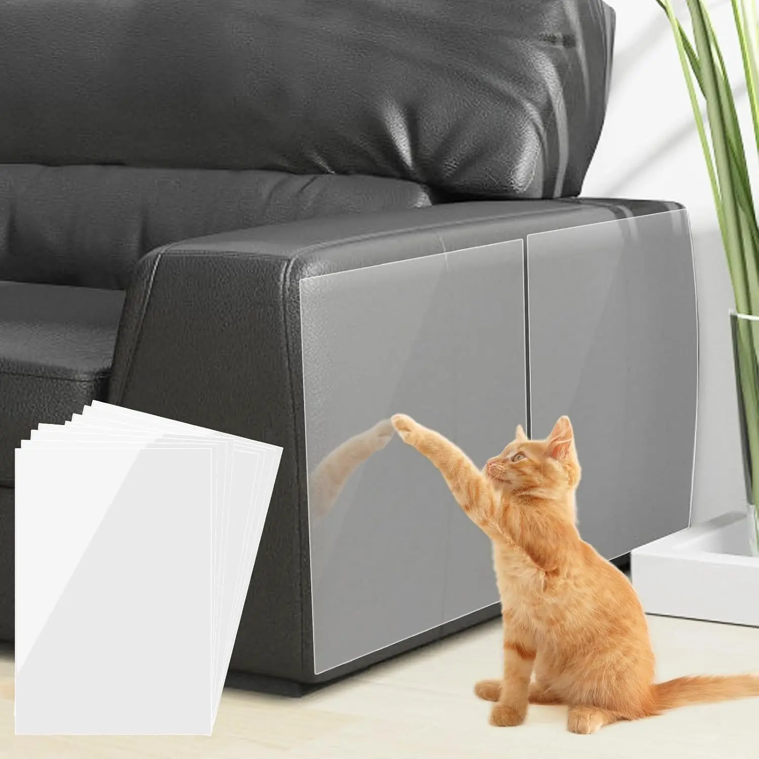6pcs Anti Cat Scratch Furniture Protector- Single Side Couch Protector for Cats, Self-Adhesive Cat Tape for Furniture, Clear Cat Scratch Deterrent for Furniture Door Walls- Claw Proof Couch Protectors Home Supplies