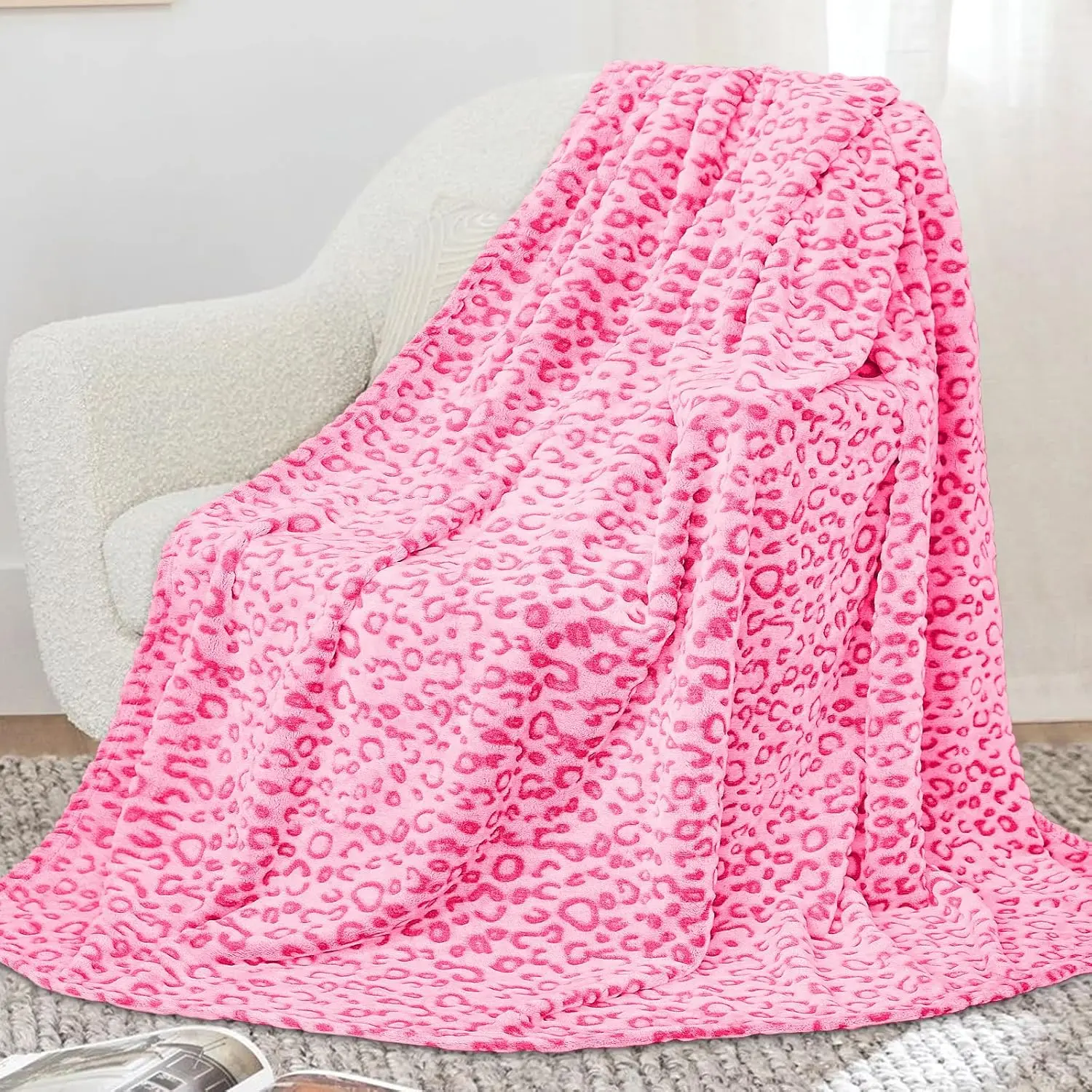 Warm Blanket Pink Soft Fleece Leopard Print Blanket Fuzzy Hot Pink Cheetah Print Throw Blankets for Bed Couch Sofa