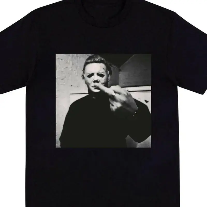 MICHEAL MYERS T-SHIRT, Michael Myers Halloween Middle Finger Horror Movie T-Shirt, Horror Movie Killers T-Shirt, Horror Movie Tee Streetwear Fabric Womenswear