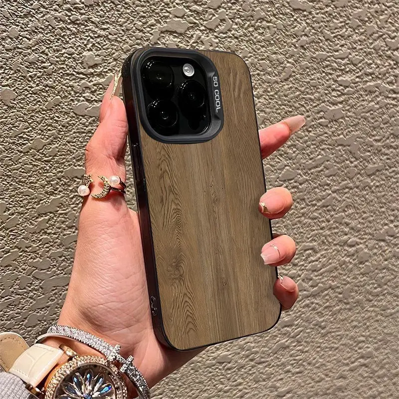 HoloFrame 2D Printed Minimalist Wood Grain Phone Case for iPhone 16 15 14 13 Pro Max, Elegant Faux Wood Textured Flat Print Shockproof Cover