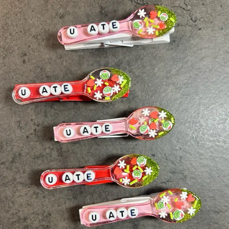 Cute Christmas U Ate Sports Clips & cheer pins! Perfect for clipping and pinning backpacks at gymnastics or cheer competition, softball or soccer game, volleyball or basketball Christmas/ holiday tournament