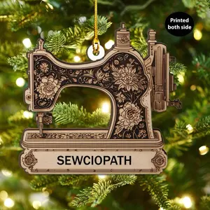 Sewing Machine Ash Plywood Ornament Cutout Holiday Tree Decor Gift for Quilters, Seamstresses, Craft Lovers, Families, Handmade Keepsake