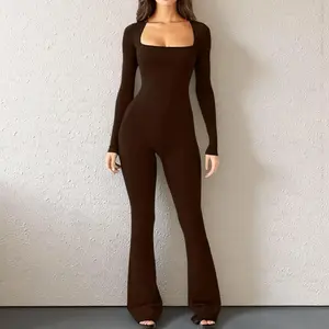 Women's Tight Sports Bodysuit Long Yoga Bodysuit Long Sleeve Stretch Jumpsuit One-Piece Fitness Sportswear Women's Navy Long Sleeve Jumpsuit Athletic Style Activewear Workout Gym Clothing