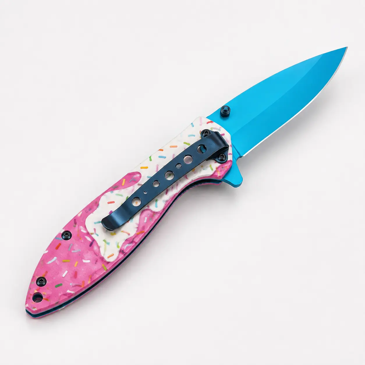 Donut Pattern EDC Folding Pocket Knife - Stainless Steel Outdoor Camping Survival Utility Tool, Everyday Carry Gift for Men