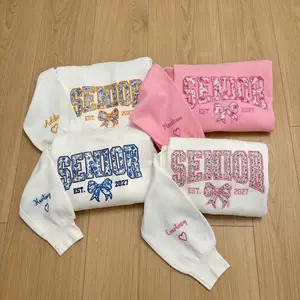 [Faux Embroidery Effect] Senior 2027 Custom Sweatshirt, Custom Name on Sleeve Senior Crewneck Sweatshirt, Class of 2027 Personalized Sweatshirt, Not Real Embroidery