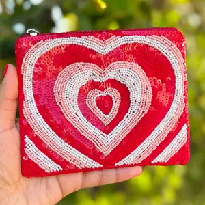 Red Heart Sequin Beaded Pouch