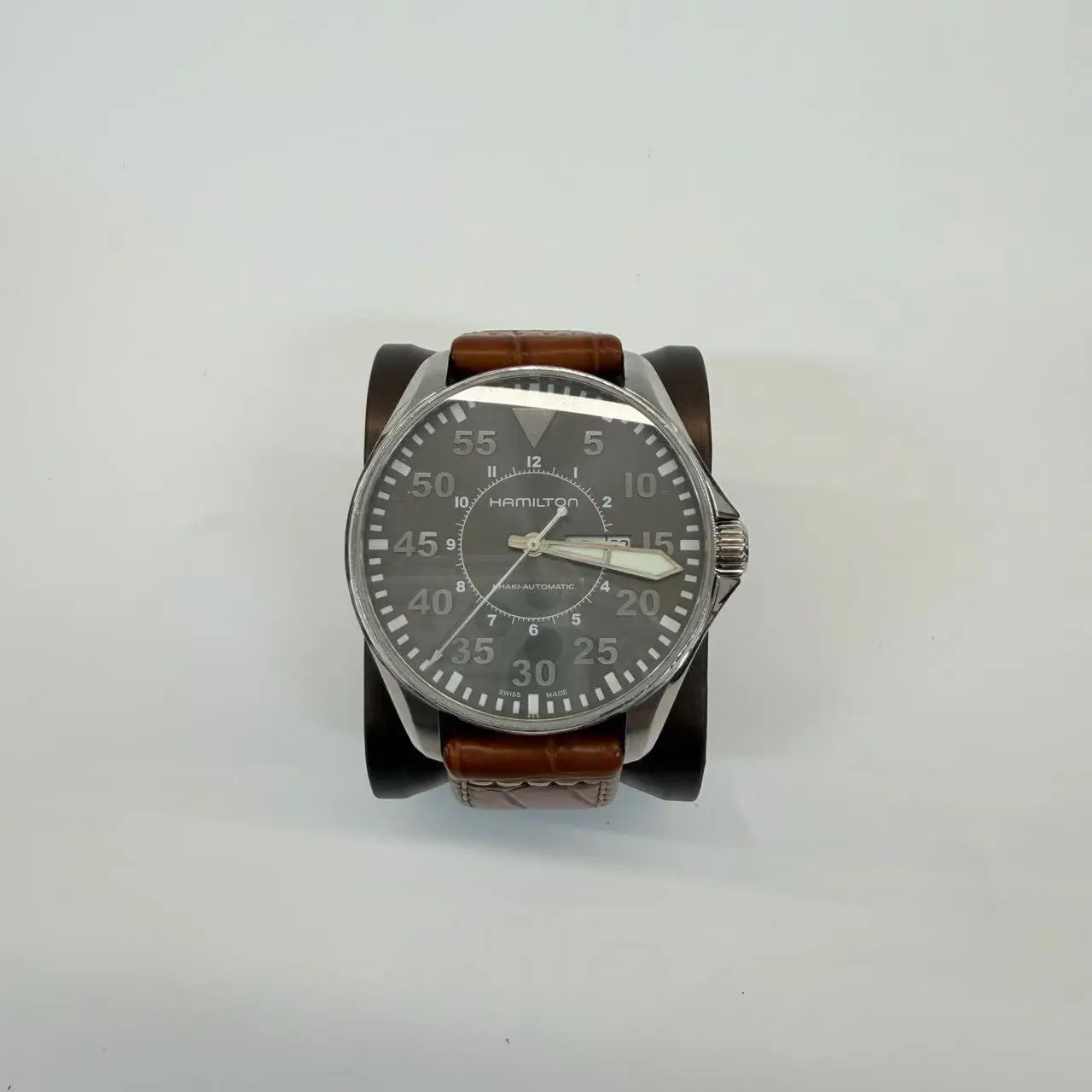 Pre-Owned Hamilton Khaki Aviation Large Pilot Luxury Automatic Watch - Stainless Steel Case, Sapphire Glass, Round Matte Grey Dial, 46mm Case Diameter, Ref N23363641, S899, Pilot Watch