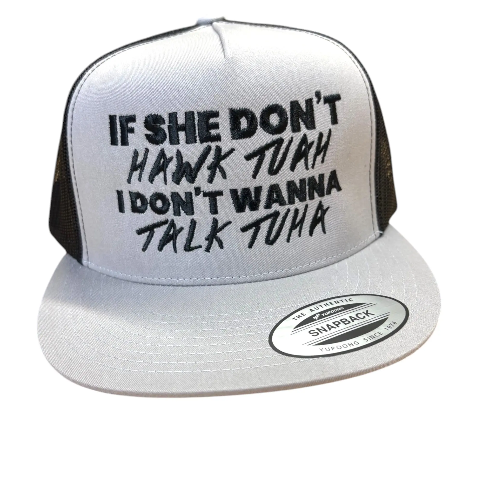 If She Don't Hawk Tuah I Don't Wanna Talk Tuha - Guacamole Embroidered Trucker Hat for Unisex, Adjustable Strap