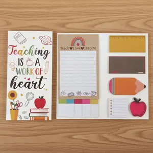Teacher Appreciation Sticky Notes Set, Patterned Sticky Notepads, Memo Pads, Teaching Is A Work Of Heart Gifts, Writing & Reminder Notes, Classroom Stationery, Office Supplies for Christmas New year Gift