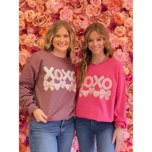 XOXO Faux Yarn, Hearts, Bows, Light Pink & Cream, Faux Yarn Valentines Day Sweatshirt