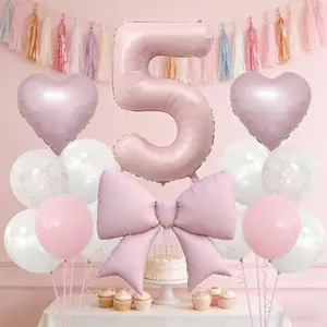 Baby Shower Girl & Boy Theme Heart & Bow Numbered Foil Balloon Set—Children's Birthday Party Decorations, Perfect for Decorating Venues and Backdrops at Birthday Parties for Ages 1–10, Creating a Festive Photo Backdrop