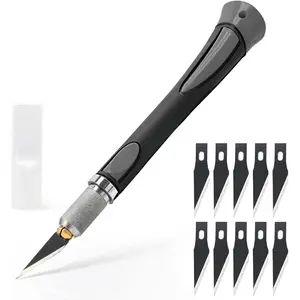 Precision Hobby Knife Set Utility Craft Knife Kit with 10PCS Blades for Art, Working-Stencil, Scoring, Scrapbooking, Architecture Modeling, Crafting-Grey