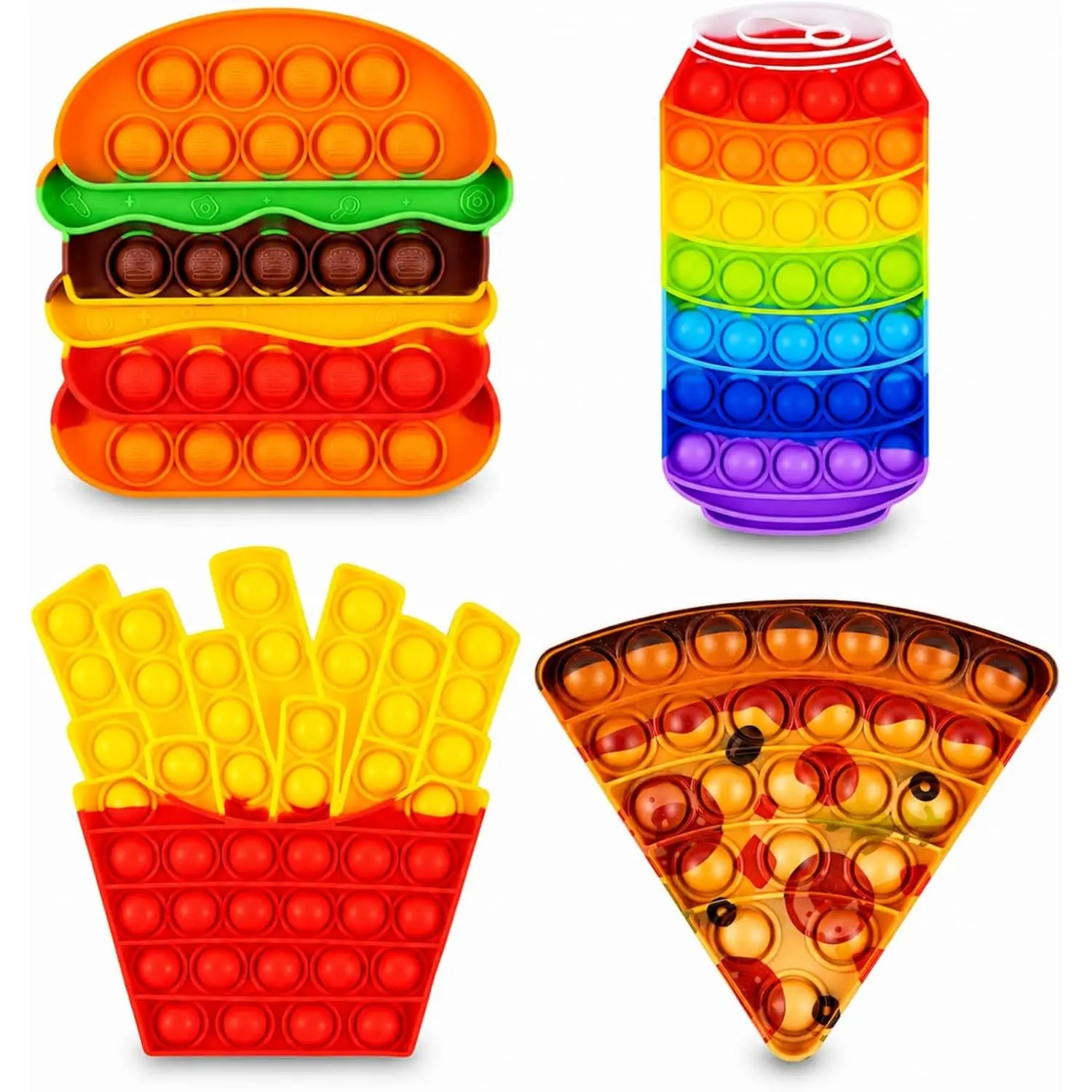 Pop Its Fidget Toys Pack 4 - Stress Relief Food Pop Its Poppers Fidget Poppet Toy - Autism Learning French Fry Pizza Hamburger Popits Push Pop Bubble Popping Sensory Toy for Kids