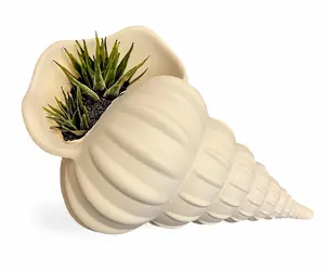Shell Shaped Flower Pot – Coastal Planter for Succulents & Flowers | Seashell Vase for Home, Bathroom, & Beach House Décor | Boho Nautical Pot for Indoor & Outdoor Use