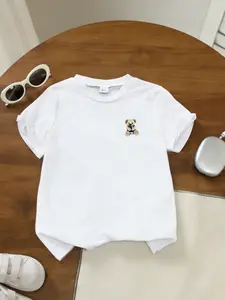 Baby Bear Embroidered T-Shirt, Summer Kids Clothing for Boys and Girls, Comfortable and Stylish, Perfect for Warm Weather