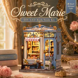 CUTEBEE Sweet Marie 3D Wooden DIY Book Nook Kit, Miniature Bakery Dollhouse, Bookshelf Insert Decor, Handmade Craft Gift for Adults