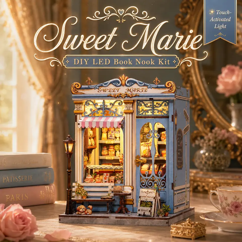 CUTEBEE Sweet Marie 3D Wooden DIY Book Nook Kit, 13+ Unisex Miniature Set with Bakery Dollhouse Furniture, DIY Crafts Project, Bookshelf Insert Decor, Handmade Adult Gift