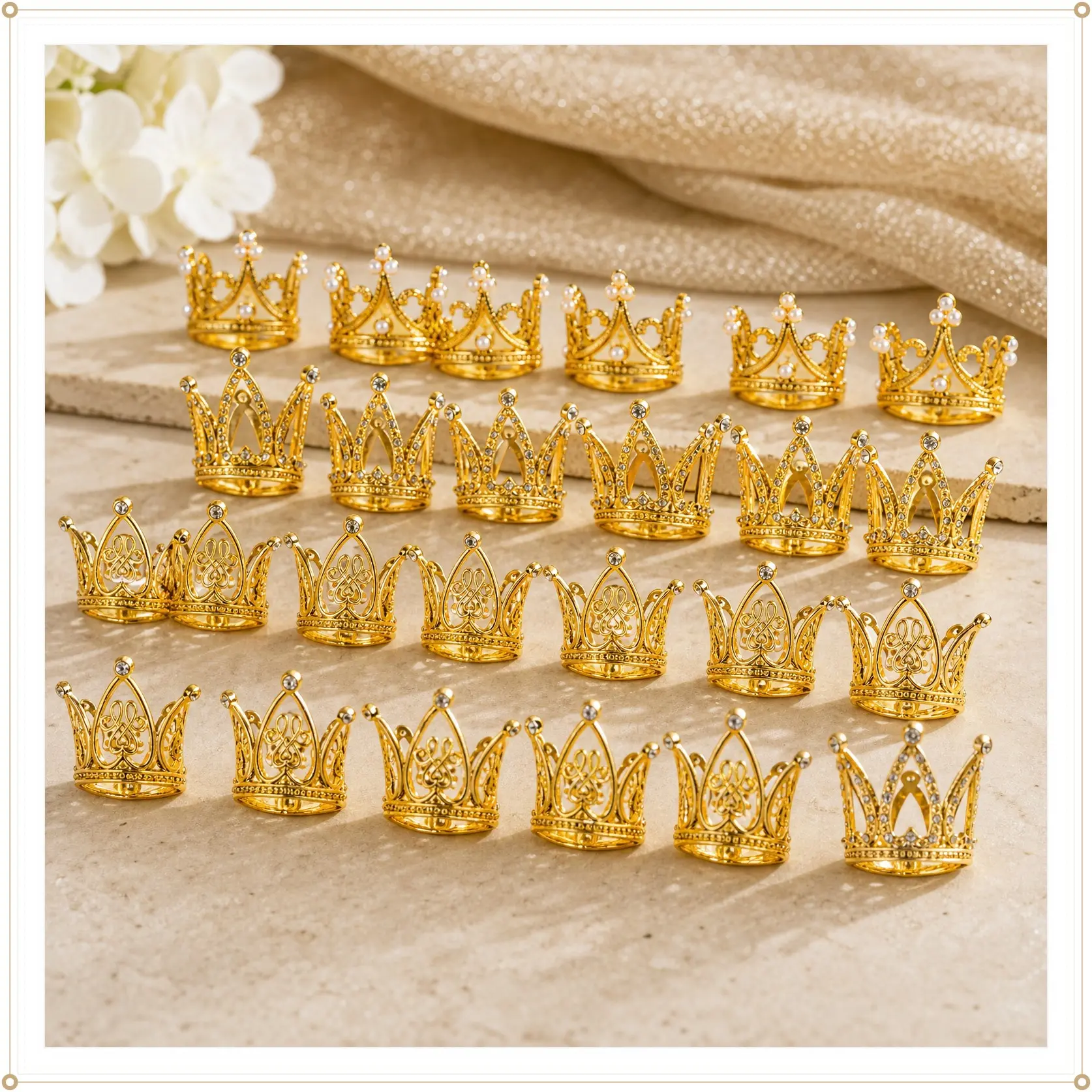 30PCS Crowns for Flower Bouquets Gold Crown Cake Topper Mini Crown for Flower Bouquet Accessories Birthday Crowns Cupcake Toppers for Bridal Wedding Mothers Day Party Cake Decor, 3 Style