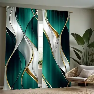 Elegant Deep Abstract Print Curtain Set, 2 Piece Fashion Curtains for Home Decor, Modern Design Window Drapes, Home Decoration Curtain