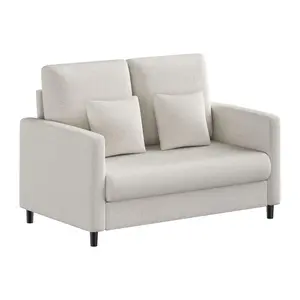 51" Stain-Resistant Teddy Fleece Sherpa Loveseat Sofa - 2-Seater Mini Settee, Comfy Couch, Solid Wood Frame, Tool-Free Assembly Required, Supportive for Small Spaces, Dorm Room