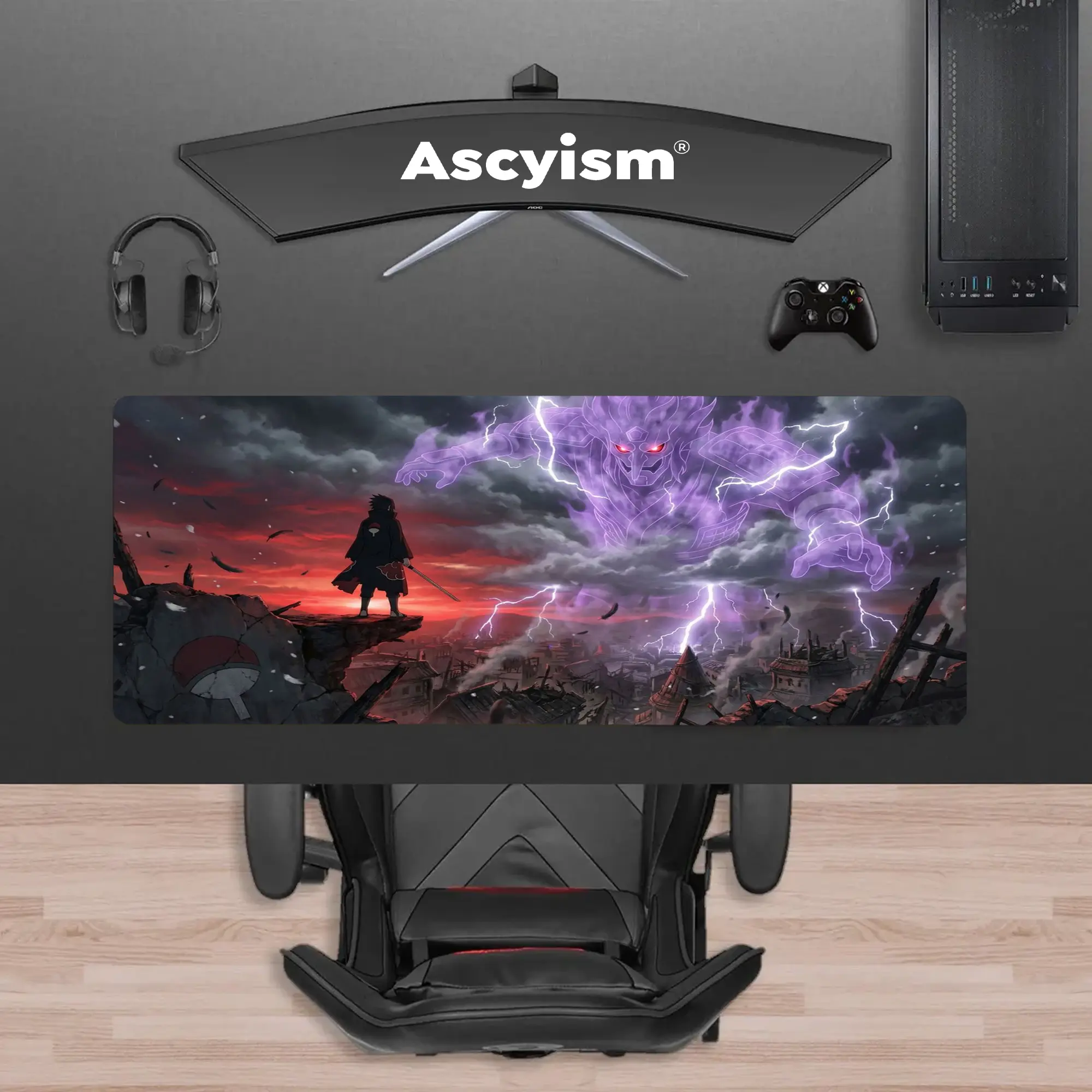 Sasuke Uchiha Susanoo Naruto Anime Gaming Mouse Pad, Purple Warrior Manga Extended Desk Mat, Large Keyboard Pad, Waterproof Non-Slip Rubber Base Mousepad for PC Gamer Setup, Gaming Room Accessories, Desktop Decor, 40x20 Inch