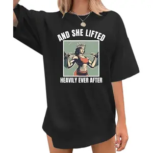 Funny Workout Shirts for Women Oversized Gym Tee Shirts Weightlifting Graphic Baggy T Shirt Gifts for Gym Lovers