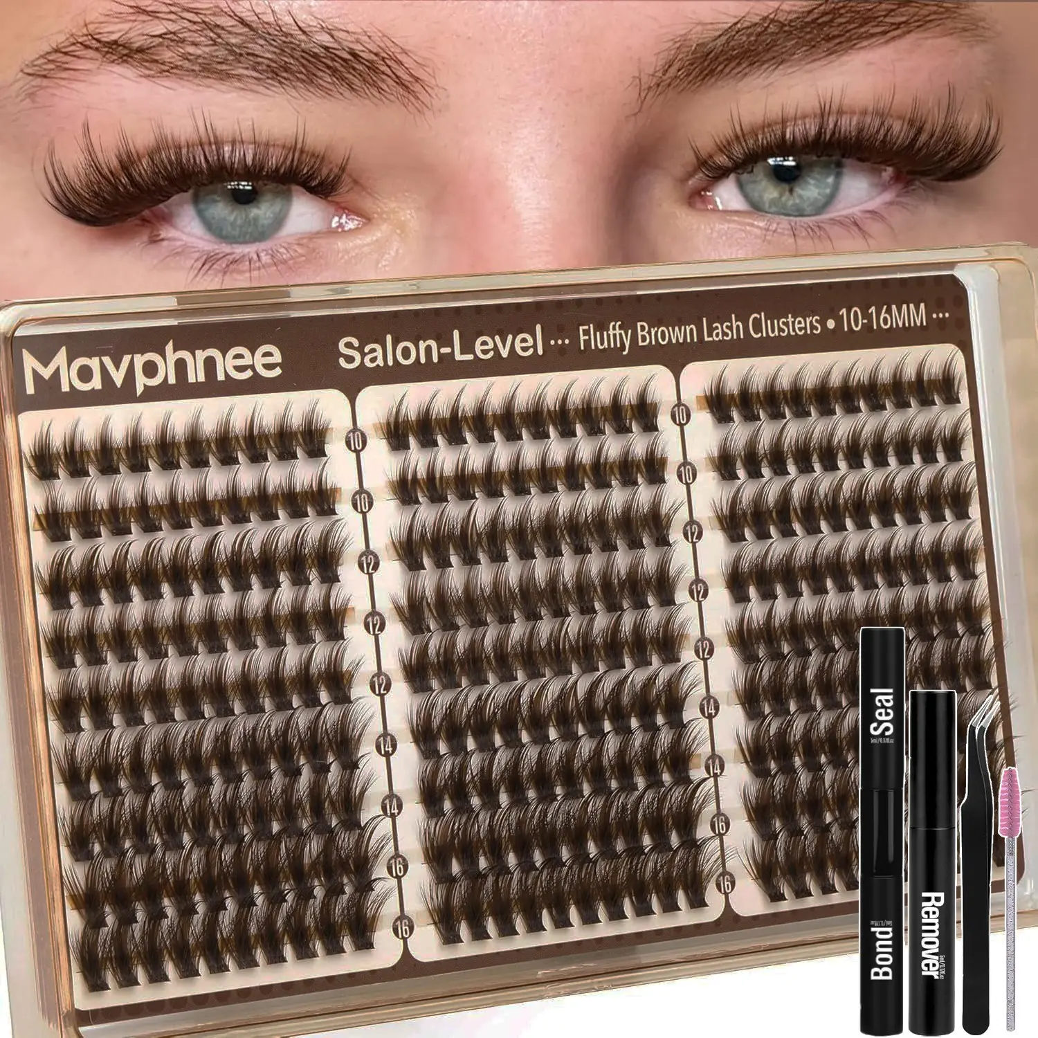 Eyelash Extension Kit with Fine Silk Lashes, Eyelashes Extension, D-Curl Pointed Tips, Curly Lashes in Mixed Lengths 10-16mm, DIY Eyelash Clusters and Wispy Lash Clusters for DIY Home Application, Beginners' Set