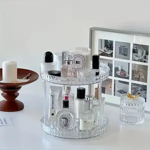Diamond Texture Luxurious Desktop Cosmetic Storage Box, Makeup Box Organizer, Tall Rotating Display Rack, Bathroom Organizer, Jewelry Tray Holder