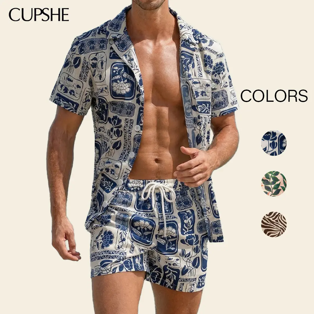 Cupshe Men's Modern Fit Printed Swim Trunks, Polyester Board Shorts with Drawstring Waist and Pockets, Swimsuit Shorts, Men's Swim Trunks #summerfinds