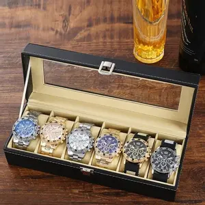 6-Slot Watch Box + Men’s Watch Set | Luxury Storage Organizer with 6 Watches