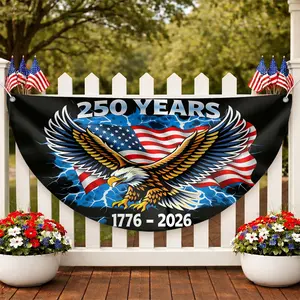 250th Anniversary of the United States polyester semi-circular fence banner featuring an eagle flag with lightning and stars (1776–2026); patriotic gift, Independence Day decoration in the United States