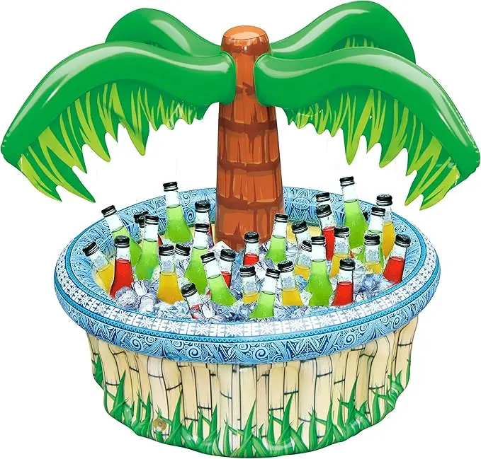 Inflatable Palm Tree Cooler for Parties, Tropical Luau Party Decorations, Blow Up Ice Cooler for Drinks, Hawaiian Beach Pool Party Supplies, Summer BBQ, Birthday, Picnic & Outdoor Events