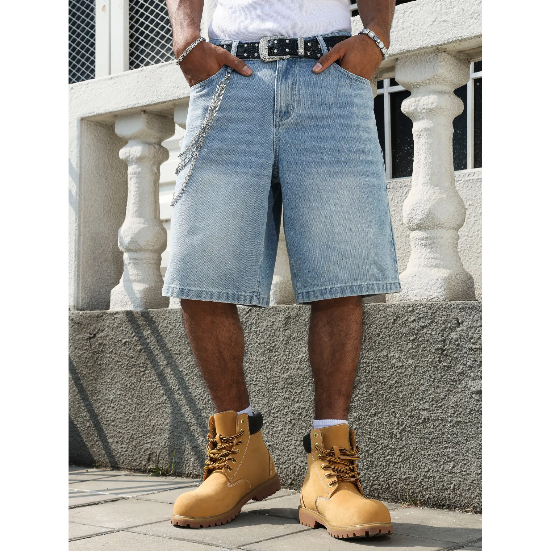 Men's Baggy Light Wash Denim Jorts,Casual Loose Fit Wide Leg Jean Shorts,Retro Y2K Skater Shorts Regular Straight Leg,Summer Vintage Blue Outfits