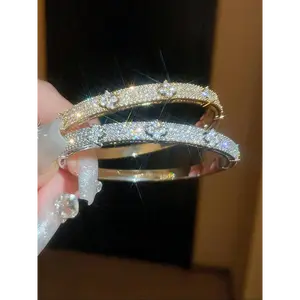 Rhinestone Decorated Bangle - Women's Fashionable Costume Jewelry Bracelets, Trendy All-Match Exquisite Birthday Gift