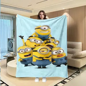 Blue Minion Creative Digital Print Flannel Blanket, Lightweight Cozy Throw for Bedroom Sofa, Multi-Purpose Outdoor Travel Blanket, Thanksgiving Valentine Christmas Gift for Adults and Children, kid