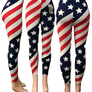 Women's Stars and Stripes Print American Flag Patriotic Legging Pants - Stylish Design for Casual Wear - Womenswear, Bottom  size-S/M and L/XL