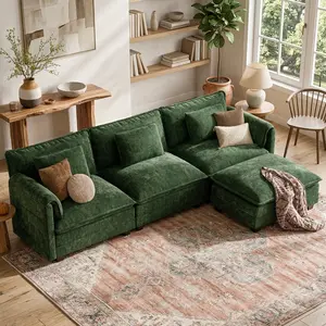 【2 Packages Shipping】ABCASA 113" Modular Sectional Sofa, Comfy Cloud Modern Couch, L Shaped Deep Seat Sofa Couches for Living Room, 4-Seater Modern Sofa with Movable Ottoman, DIY Combination, Chenille, Living Room Furniture