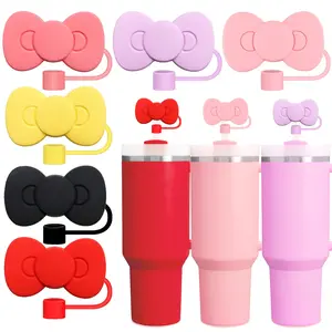 Cute Bow Silicone Straw Covers, 6-Piece Set, Butterfly Shape Straws for Stanley 30 & 40 Oz Insulated Travel Cups, Reusable 10mm Silicon Accessories