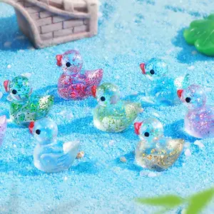 Mini Glowing Glitter Duck Resin Toys, Colorful Hidden Toy House Decorations, Aquarium Landscape Plastic Animals, 20/50 Pieces Set