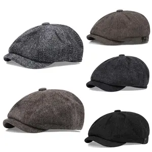 Vintage Herringbone Newsboy Cap Curved Brim for Men Women British Style Casual Adjustable Ivy Cap Daily Wear Classic Beret Hat, Adjustable Stylish Hat