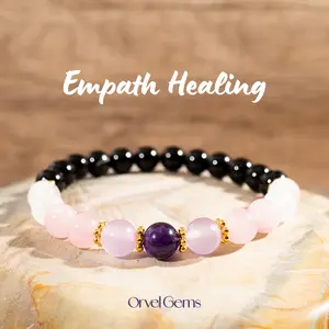Empath Healing Gemstone Bracelet | Amethyst，Amethyst，Rose Quartz，Rose Quartz & Black，Tourmaline，Crystal Bracelet，Healing Stones，Energy Protection，Gemstone Bracelet，Spiritual，Jewelry，Mother's Day Gift，Energy Balance，optional size | Calming Energy Bracelet
