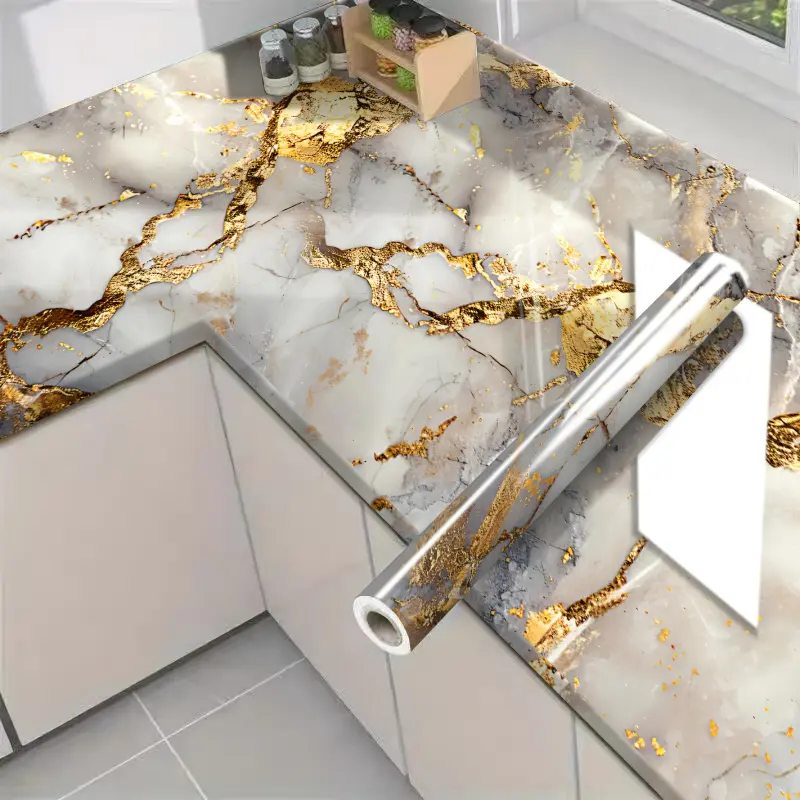 1 roll of 40cm*300cm self-adhesive marble-effect wallpaper, Marble backsplash wallpaper, bathroom waterproof grid wall tile stickers, suitable for kitchens, living rooms and dormitories