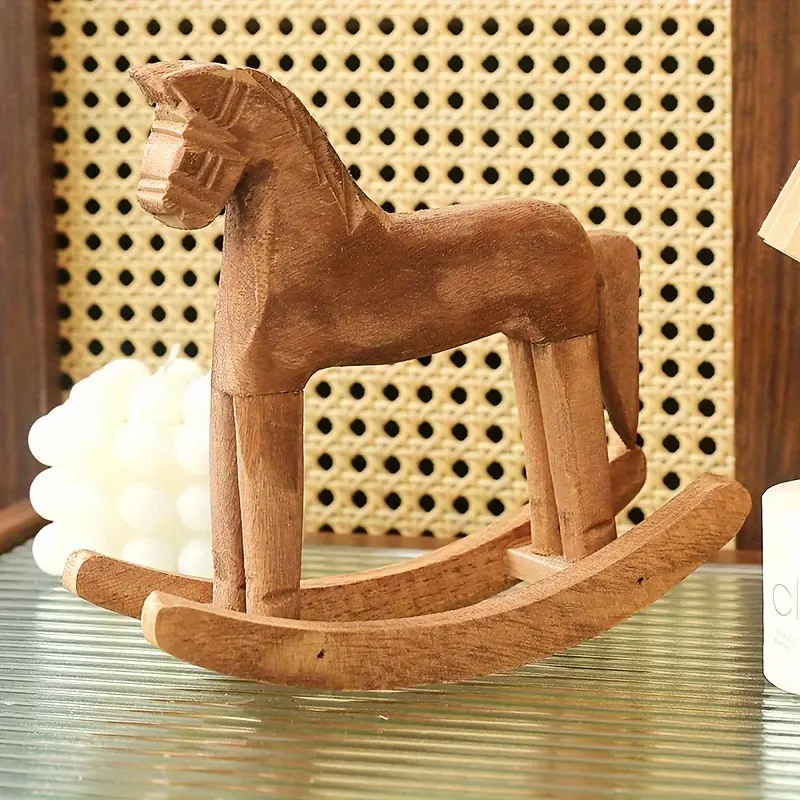 Handmade Warm Brown Intricately Carved Rustic Wooden Decorative Horse Figurine - Statues & Bobbleheads for Bookshelf, Coffee Table Home Decor, Model C049-0001