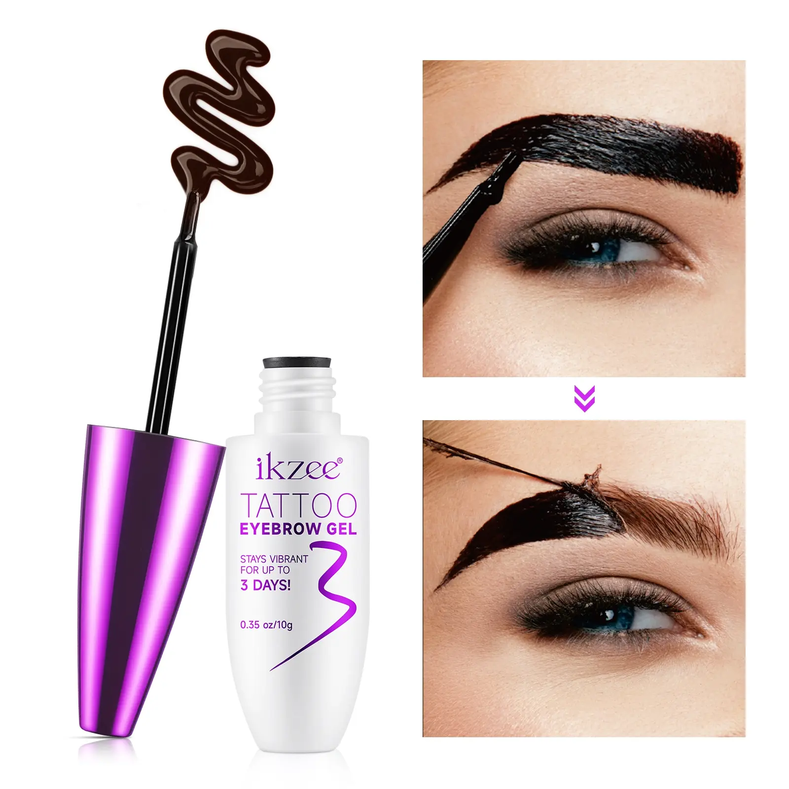 Ikzee Peel-Off Eyebrow Dye Paste 10g/0.35oz, Waterproof Sweatproof Eyebrow Gel Makeup, 3 Colors Available, Natural Looking Brows, Easy to Use Formula, Eyebrow Tint