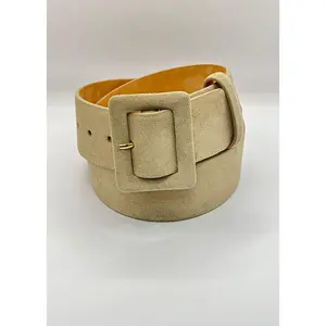 W.KLEINBERG Wide Suede Calf Belt with Covered Buckle - Sand