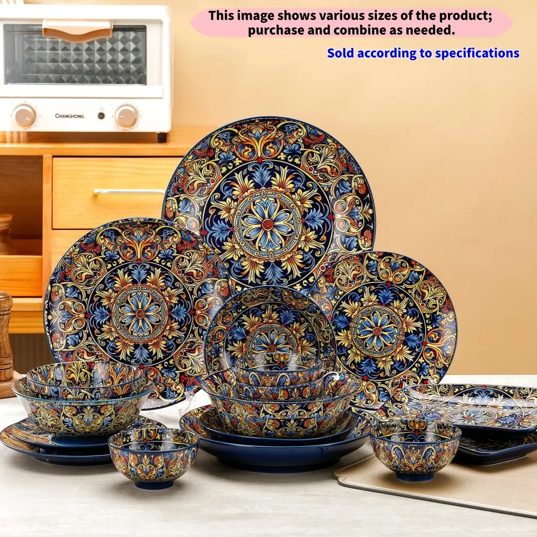 Multiple Specifications Ceramic Dinnerware Set, Blue Style, Includes Plates, Bowls, Round Dishes, Square Dishes, Soup Bowls, Dishwasher Safe, Microwave Friendly, Dishware Sets, Dinner Service Set